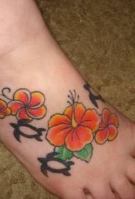 tatuaje de flores hawaianas grandes naranxas femininas