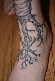 黑樹根腳背紋身圖案