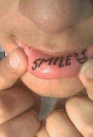 lettere nere all'interno delle labbra sorridono Logo tatuaggio