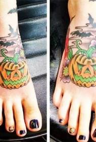 Instep Fantasy Pumpkin tare da Furanni da Tsarin Bat Tattoo
