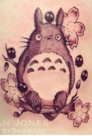 lado da cintura marrom totoro engraçado com padrão de tatuagem de flor