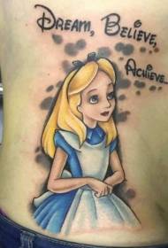 simpatico cartone animato di colore Alice con modello di tatuaggio lettera