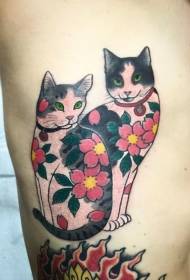 бічні ребра приємний мультфільм кішка з квітковим малюнком татуювання