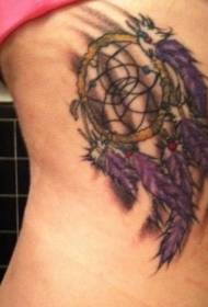 female waist side color dream catcher tattoo pattern