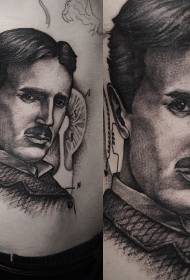 Sticka stil svart Nikola Tesla porträtt tatuering mönster