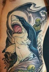modèle de tatouage squelette requin couleur école