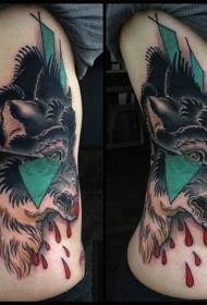 moderne traditionele stijl kleur taille zijkant bloedige wolf tattoo patroon