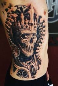 Costilla lateral personalidad 3D calavera en blanco y negro monstruo rey tatuaje patrón
