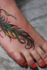 instep color feather tattoo pattern