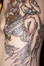 foto tatuaggio ragazza glamour sacra marrone lato vita