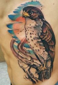侧肋彩色的老鹰与太阳纹身图案