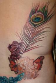 pene interesante de păun cu modele de tatuaje Buddha și fluture