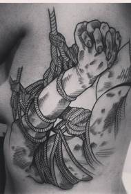 sānu ribu gravēšanas stils melnas līnijas saišķis sievietes tetovējums