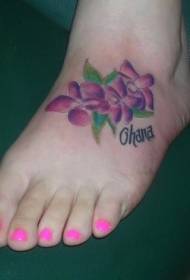 女腳背色紫羅蘭花紋身圖案