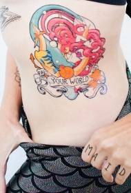 vyötärö kaunis sarjakuva merenneito Elil ja kampela tatuointi malli