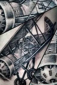 sík látványos fekete-fehér repülőgép tetoválás mintát