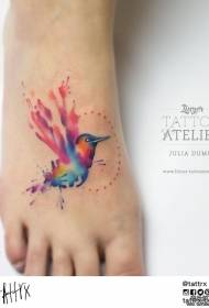 Instep color splashing hummingbird tattoo pattern