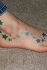 instep colorful stars tattoo pattern