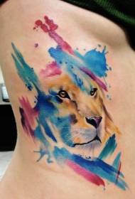 Taille Seite Aquarell Löwe Tattoo Muster