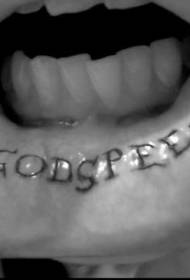 ustnice vse navzdol po vzorcu tetovaže angleške abecede