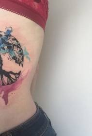 Waist side round color big tree tattoo pattern