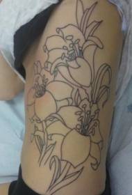 side rib svart linje vakker blomster tatoveringsmønster
