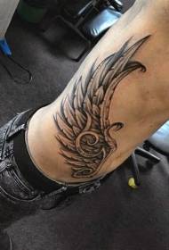 waist black and white fantasy wings tattoo pattern