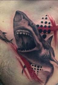 waist color shark chasing fish tattoo pattern