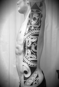 side Rib personality black and white tribal totem tattoo pattern