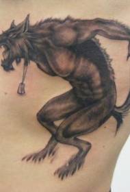 costillas laterales negro único gris fantasía rugiente hombre lobo tatuaje patrón 112234 - costilla lateral tinta negra salpicadura con patrón de tatuaje alfanumérico