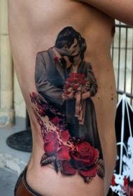 realistisk stil farge midje side par tatovering mønster
