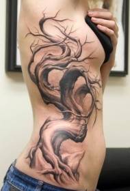 cintura do lado negro da cintura e marrón realista patrón de tatuaxe de árbores
