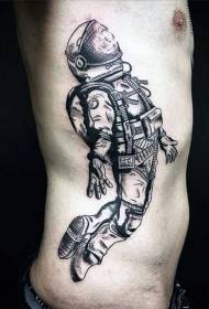 side ribbein vakkert astronaut portrett tatoveringsmønster