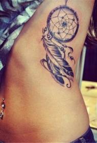 baywang gilid itim na kulay-abo na realismo wind dream catcher tattoo pattern