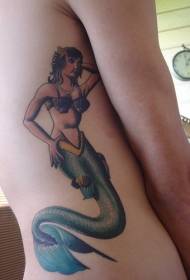 motivo tatuaggio sirena colore lato vita