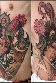 nuevo estilo escolar color misterioso mujer con imagen de tatuaje de pulpo