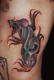 motivo del tatuaggio del mouse di colore arrabbiato costole laterali