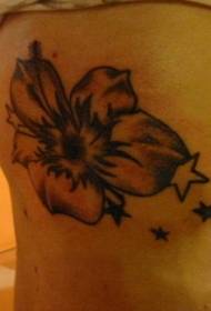 waist black hibiscus flower and five-pointed star tattoo picture