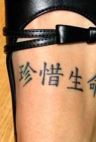 Ĉina kanji tatuaje ŝablono sur la instep