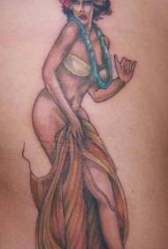 vidukļa sānu krāsa ar daudzveidīgu dejotāju sievietes tetovējums
