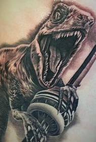 mtindo wa kweli nyeusi kijivu dinosaur na usanifu wa upande ubavu tattoo tattoo