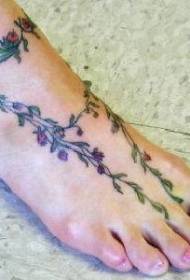 腳背彩花植物紋身圖案112635-腳背棕花藤紋身圖案