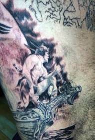 Vēdera melnās personības fantāzijas karavīra tetovējuma modelis