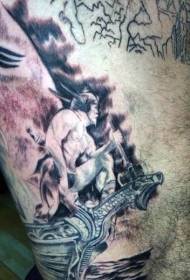 Modello di tatuaggio del guerriero fantasy personalità addominale nero