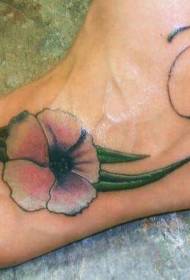 female foot color hibiscus tattoo pattern