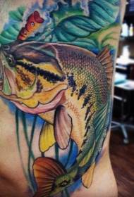 stranska rebra realistično pobarvana kavelj riba vzorec tatoo