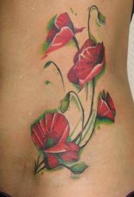 motivo tatuaggio papaveri rossi in vita