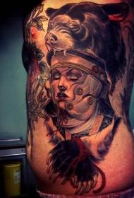 costola laterale colore cartone animato guerriero romano e orso modello tatuaggio tatuaggio