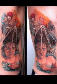 side rib color horror demon woman tattoo pattern