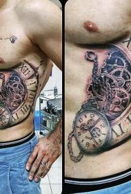 taillezijde zeer realistisch oud mechanisch klok tattoo-patroon
